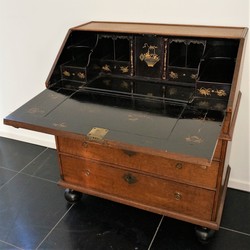 English Bureau With A Black Lacquered Interior 18th century in oak, England