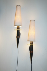 Pair Of Unique French Walllights 1950 in iron, glass, , France