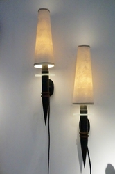 Pair Of Unique French Walllights 1950 in iron, glass, , France