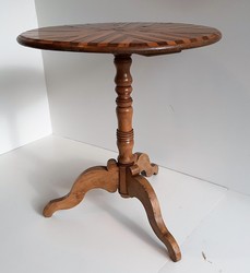 Charming 19th French Tripod Table in yew, box wood, pear, elm, France