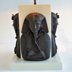 Hollywood Regency Phanera Lamp, 4 Resin Heads Of Tutankhamun, Egyptian Style