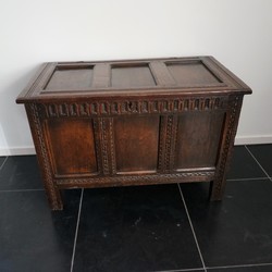 A Late 17th Century Small Oak Chest With Nice Panels And Color late 17th century in oak, England